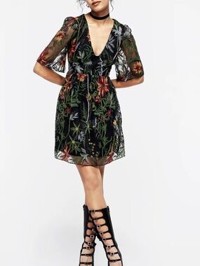 Disturbia Black Floral Embroidered Mini Dress